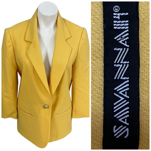 Savannah Blazer Womens 8P Jacket Yellow Wool VTG Career Professional Work Office - Picture 3 of 14